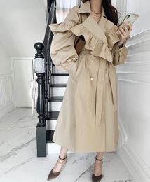 Women's Trench Coats SuperAen Spring Autumn French Solid Retro Double Breasted Office Lady Oversized Women Clothes 231101