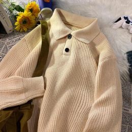 Women's Sweaters Harajuku Japanese Style Polo Collar Sweater Men's Autumn Simple Comfortable American Retro Solid Colour High-quality