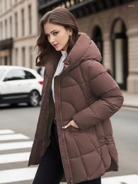 Women's Trench Coats Winter Women Cotton-padded Hooded Coat Zip UP Half High Collar 2 Pockets Quilted Long Overcoat Warm Daily Wear Parker