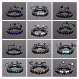 Strand 10pcs 8mm Natural Lava Stone Tiger Eye Malachite Beads Bracelet Adjustable Braided Men Women Yoga Healing Balance