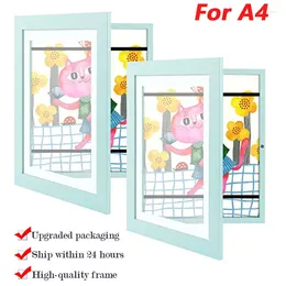 Frames Children Art Kids A4 Artwork Storage Rack Magnetic Front Open Changeable For Poster Po Drawing Paintings Pictures 2PCs