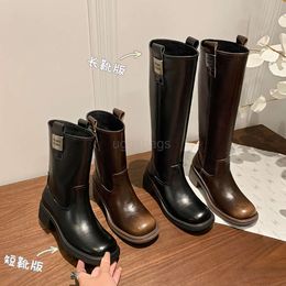 miui Round Wide Shoe Home Network Red Same Head Rubbed Fashion Boots 2024 Winter Cowhide Metal Buckle Short Boots