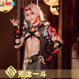 Genshin Impact Arataki Itto Cosplay Costume Wig Shoes Devil Horns Anime Game Outfit Custome Carnival Party Role Play Man cosplay