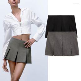 Skirts Grey Pleated Skirt Shorts Women High Waist Women's Skort Casual Bermuda Harajuku Fashion Streetwear Y2k