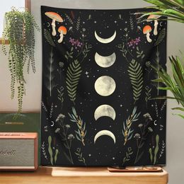 Tapestries Moon Phase Mushroom Tapestry Wall Hanging Plant Flower Magic Witchcraft Starry Boho Room Decor Home Decoration