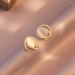 Backs Earrings Copper Alloy Korean Clip On Synthetic Cubic Zirconia Opal Cute Style Fake Piercing Ear Studs Gifts For Women