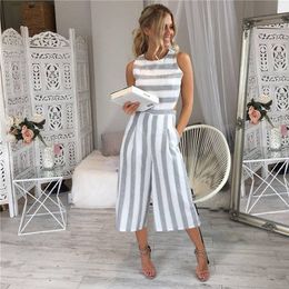 Women's Jumpsuits Rompers Summer Jumpsuit Women's Jumpsuit Sexy Casual Sleeveless Elegant Striped Wide Leg Pants Playsuits Overalls Trouser Plus Size 230331