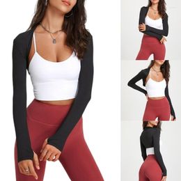 Active Shirts Womens Long Sleeves Shrug Cardigan Ladies Open Front Crop All-matching Sport Tops For Yoga Running Gym