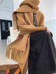 Women's Wool Blends Sheepskin Edging Tassel Scarf Design Double-Sided Woolen Jackets Autumn/Winter Long Loose Women Wool Coats Outerwear 231102