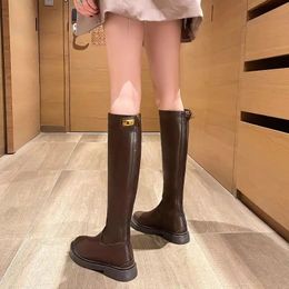 Boots Shoes for Women Leather Platform Footwear Round Toe Ladies Brown Fashion 2023 in Demiseason Waterproof Work Pu Rock 231101