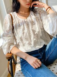 Women's Blouses Gypsylady Elegant Chic Loose Summer Shirt Cotton White Women Embroidery Hollow Out Sexy Ladies Blouse Top Blusas