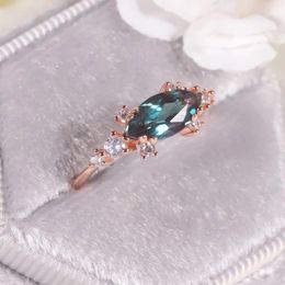 Cluster Rings GEM'S BALLET 14K Rose Gold 925 Sterling Silver Marquise Cut 5x10mm Colour Changing Alexandrite Engagement Ring June Birthstone