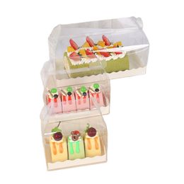 Transparent Cake Roll Packaging Box with Handle Eco-friendly Clear Plastic Cheese Cake-Box Baking Swiss Roll-Box dh938