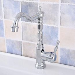 Kitchen Faucets Polished Chrome Brass Bathroom Basin Sink Faucet Mixer Tap Swivel Spout Single Handle One Hole Deck Mounted Msf636