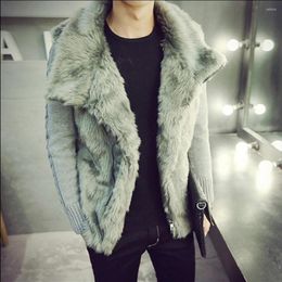 Men's Down M-2xl Autumn And Winter Men Tide Large Collar Jacket Cotton Padded Lapel Plush Coat Thick Patchwork Knit Sleeve Fur