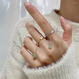 Cluster Rings Gold Silver Colour Shining Zircon Jade Tassel For Women Girls Vintage Fashion Geometric Opening Adjustable Gifts