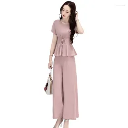 Women's Two Piece Pants Summer Chiffon Wide Leg Suit Autumn Clothes 2023 Fashion Crop Top Set Birthday Club Outfits Women