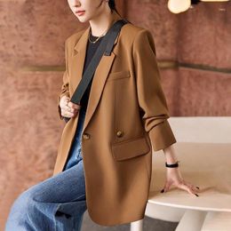 Women's Suits Coffee Colored Suit Jacket For Women High-end Sensation Fried Street Mid Length Fashion Casual Loose Outerwear Single Coat