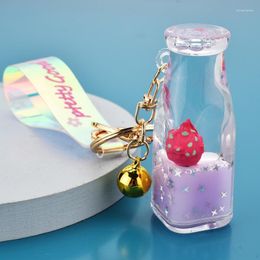 Keychains Cute Jelly Leather Rope Into The Oil Floating Fruit Strawberry Yoghourt Bottle Pendant Girl Bag Acrylic Keychain Jewellery Miri22