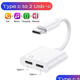 Cell Phone Adapters 2 In 1 Type C Adapter O Charger Splitter Converter Connector For S21 S20 Note 20 Tra Android Dual Usb-C Headphon Dh92Z