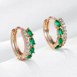 Hoop Earrings Wbmqda Fashion Green Natural Zircon For Women 585 Rose Gold Colour High Quality Daily Party Fine Jewellery Gifts
