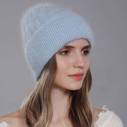 Beanie/Skull Caps CNTANG Hats For Women Fashion Twist Style Angora Rabbit Fur Beanie Winter Warm knitted Cashmere Hat Ladies Casual Skullies Cap 231102