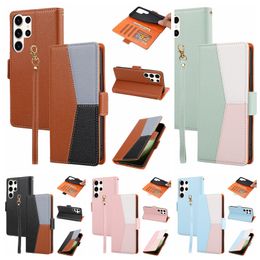 Litchi Hybrid Leather Wallet Cases For Samsung S24 Ultra S23 FE S22 Plus S21 Note 20 A15 A14 A54 A34 A53 Leechee Hit Contrast Color ID Card Slot Holder Flip Cover Pouch