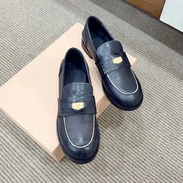 Designer women retro small gold coin loafers dress shoes color-blocked houndstooth thick soles comfortable flat little leather shoes