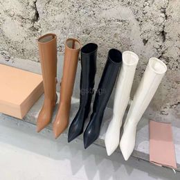 miui Heel Elastic Best-quality High Shoe Herringbone Long Sheepskin~family Boots Womens Side Zipper Fashion Thin Heel Slim Cool Boots