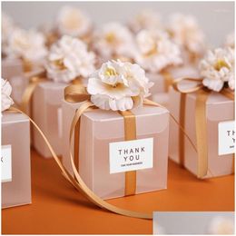 Gift Wrap Gift Wrap 6Pcs/Lot Transparent Clear Candy Box With Artificial Flower Ribbon Wedding Souvenirs For Guests Chocolate Baptism Dhfcp