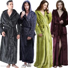 Men's Sleepwear Men Super Long Thermal Hooded Flannel Bathrobe Plus Size Star Zipper Winter Warm Bath Robe Male Women Dressing Gown