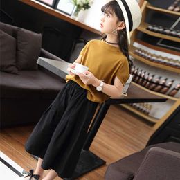 Girls' Suit Summer Fashion Clothes New Children's Wear Kids Loose Cotton Linen Wide Leg Pants Stylish Short Sleeve Years