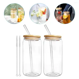 Wine Glasses 2 Sets Cocktail Glass Portable Water Bottle Drinking Bamboo Covered Coffee Cup