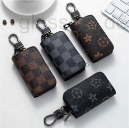 Keychains & Lanyards Designer PU Leather Bag Car Keys Holder Key Rings Black Plaid Brown Flower Pouches Pendant Keyrings Charms for Men Women Gifts 4 colors F6OE NBSX
