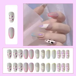 False Nails 1 Set Fashion Sparkling Fade-Resistant Manicure Designs High Gloss Stripe Artificial Nail With Glue Salon Supply