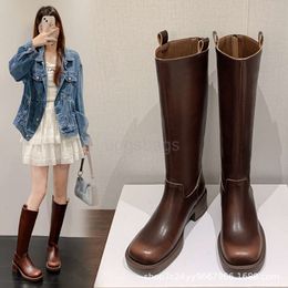 Miui Size Show 41-43miu Home shoe 2023 Widened Winter New Thick Heel Thick Sole Knight Boots Over Knee Long Boots Women