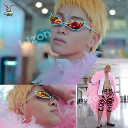 Anime One Piece Donquixote Doflamingo Joker Glasses White Copper Alloy Cat Eye Sunglasses for Women Men Xmas Gift cosplay