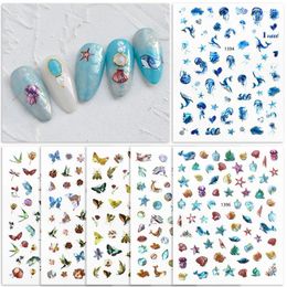 Nail Stickers 50pcs Butterfly Bird Whale Sea Ocean Series Nature Design Art Sticker Adhesive Decals For Decoration Manicure