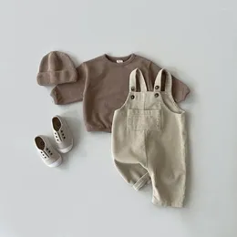 Trousers 2023 Korean Spring Autumn Toddler Boys Pants Cotton Corduroy Solid Button Suspenders Vintage Infant