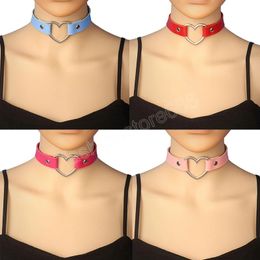 Classic PU Faux Leather Choker Necklace For Women Metal Heart Charm Punk Collar Chocker Necklaces Femme Jewellery