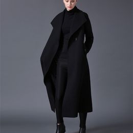 Women's Wool Blends winter women's wool coat lapel black dark blue long section listing 231101