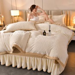 Bedding Sets Thickened Milk Velvet 4pcs Set Winter Solid Color Comforter Coral Edge Quilt Cover Bed Skirt Duvet