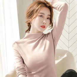 Women's T Shirts Women Thermal Underwear Seamless Bottoming Shirt Thickened Long-sleeved T-shirt Fashion Velvet Heating Fibre Top T247