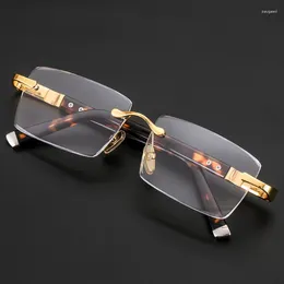 Sunglasses HD Natural Crystal Stone Cut Lenses Reading Glasses Women Men Metal Rimless Presbyopic Anti Scratch Prescription Eyewear