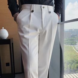 Men's Suits Style W Men Non-iron Fabric Dress Pants Slim Straight Black White Casual Suit Trousers Male Business Little Feet