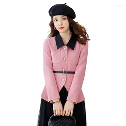 Women's Suits Spring Autumn Turn Down Collar Small Fragrance Blazer With Belt Women Texture Fabric Single Breasted Coat