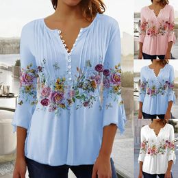 Women's Blouses Women Summer Trendy Sexy Button Cardigan 7 Sleeve Shirt V Neck Casual Fitted Tunic Clothes Tops