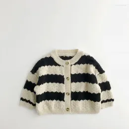 Jackets Autumn Children Sweater Coat Boys Striped Knit Jacket Loose Casual Knitwear Tops Baby Girls Versatile Cardigan Kids Clothes