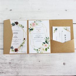 Greeting Cards Blank Cards Invitation Quarter Folder Customised 3 Inserts Printing Wedding Announcement Birthday Invites 50 Sets 231102