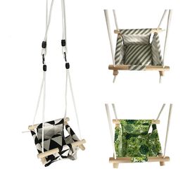Swings Jumpers Bouncers Baby Swing Hammock Seat Set Canvas Hanging Chair with Cushion Todder Outdoor Indoor Garden Wooden Swing Rocker Load Bearing 50kg 231101